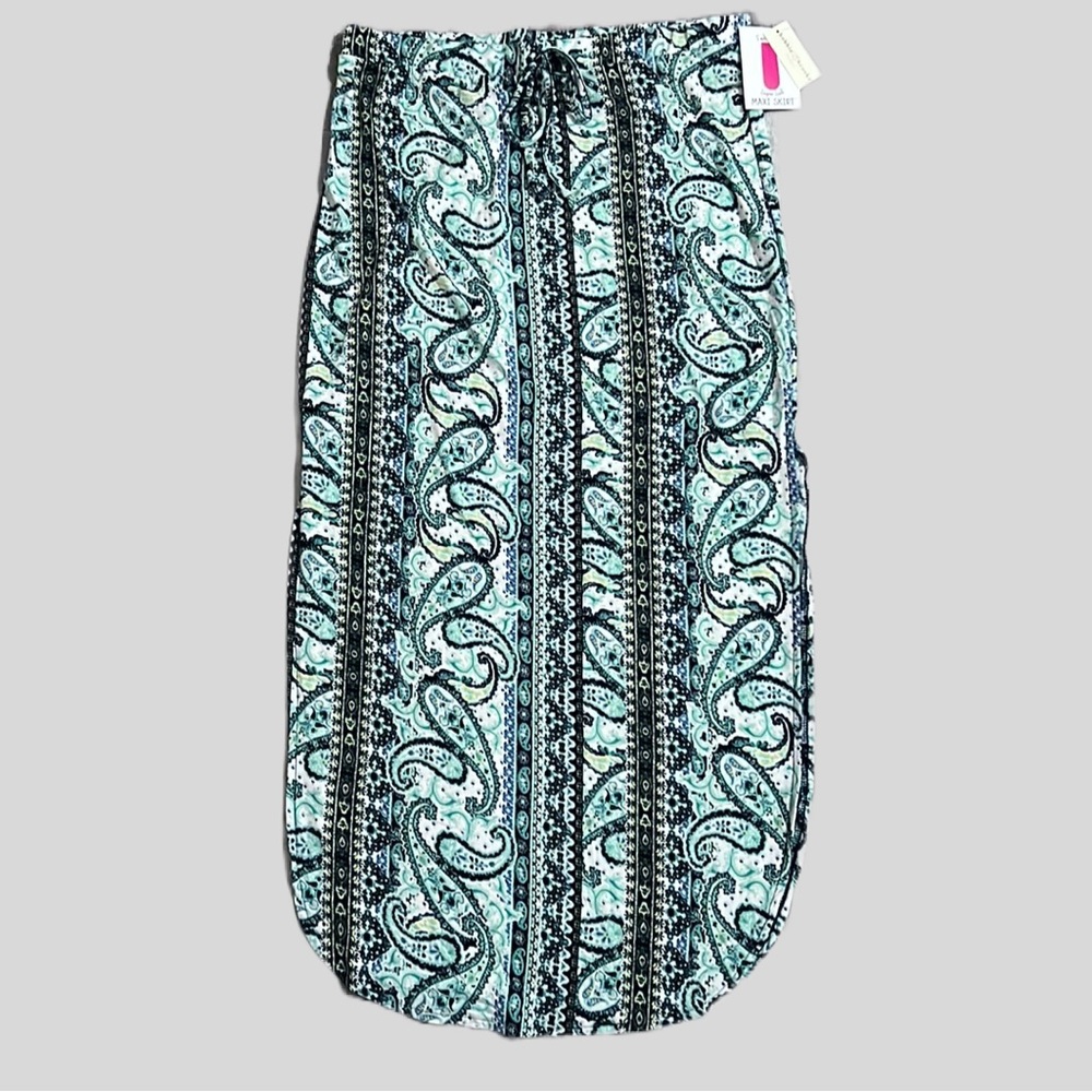Bobbie Brooks Maxi Skirt NWT Mint Green Paisley Print Women’s Size Large